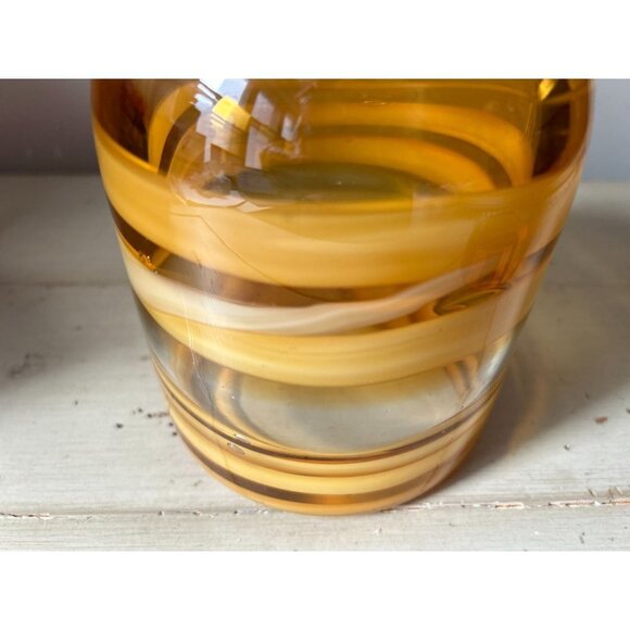 Hand-Made Art Glass Vase Clear to Yellow Scrolls - Picture 5 of 11